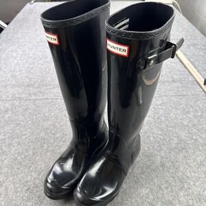 Hunter Rain Boots Mens Size 8 Black Original Tall Gloss Rubber Wellington